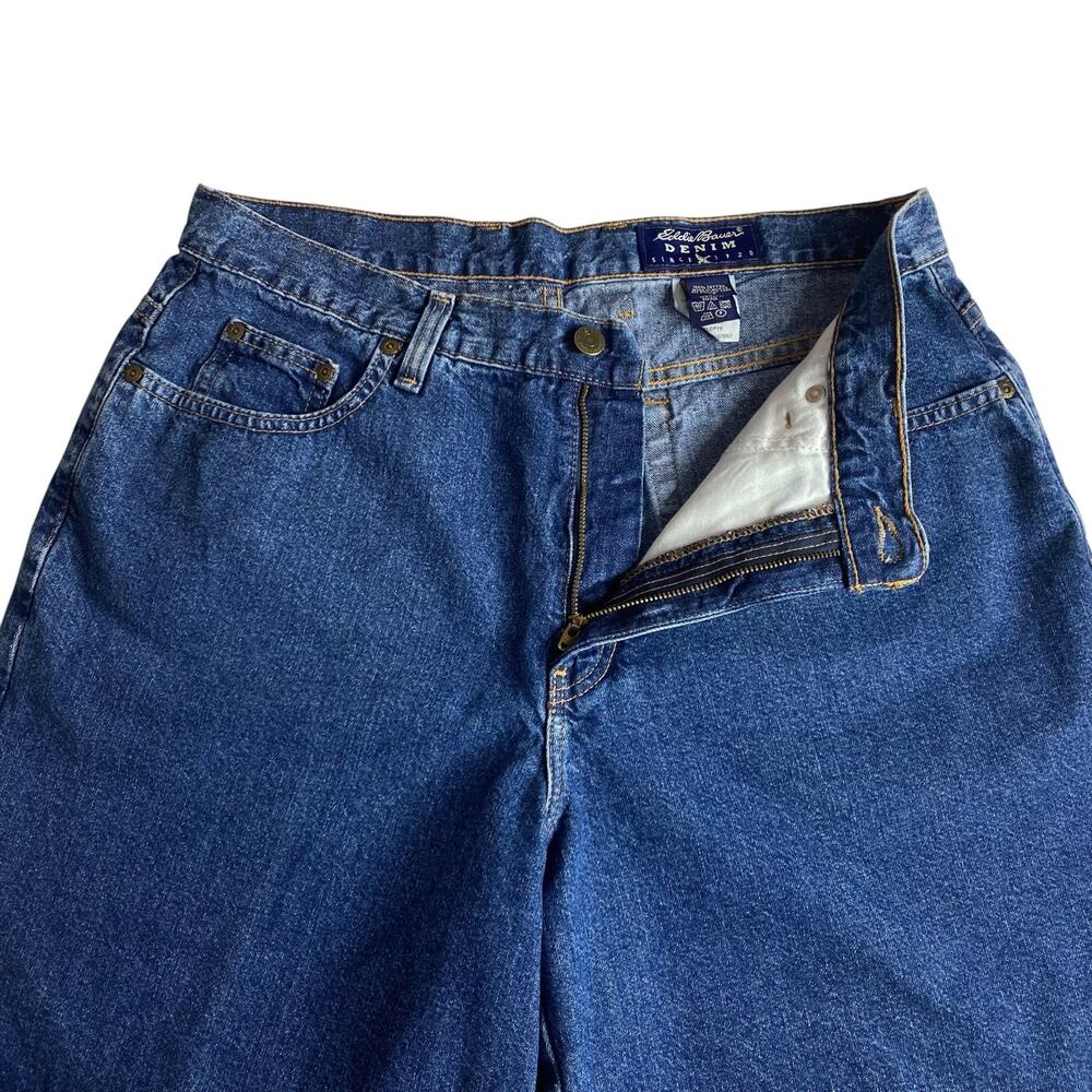 Vintage 90s Eddie Bauer Womens 14 Denim Bermuda Shorts Blue High Rise Mom Jean - Picture 8 of 13